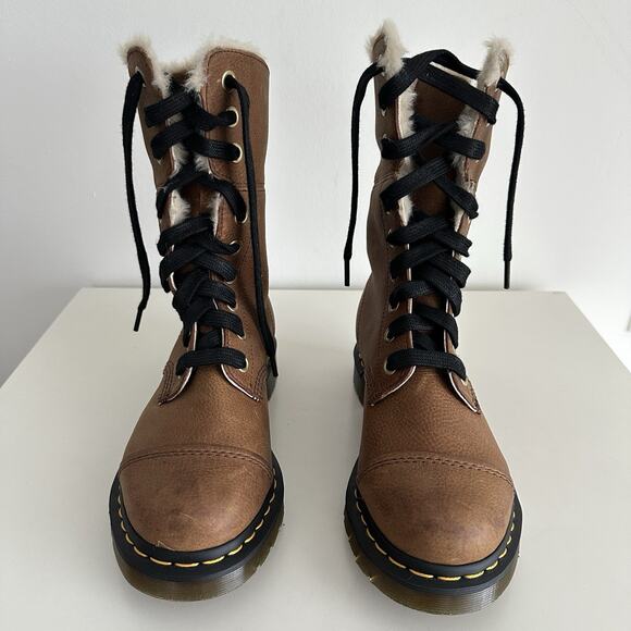 Dr Martens Aimilita Boots Women 8 Brown Leather Lace Up Fur Lined Grizzly Tan 39 - Picture 4 of 11